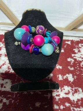 Colorful Chunky Beaded WrapBracelet with Purple & Pink Accents